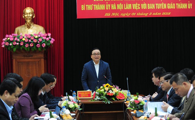 Phó Chủ tịch Phùng Thị Hồng Hà tham dự buổi làm việc của Bí thư Thành ủy Hoàng Trung Hải với Ban Tuyên giáo Thành ủy