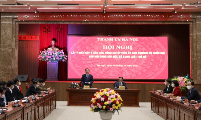 Ban Thường vụ Thành ủy Hà Nội tổ chức Hội nghị lấy ý kiến góp ý vào nội dung sửa đổi, bổ sung Luật Thủ đô