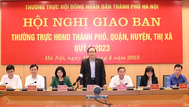 Thường trực HĐND Thành phố giao ban trực tuyến với Thường trực HĐND các quận, huyện, thị xã quý I/2023 