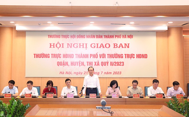 Giao ban Thường trực HĐND Thành phố với Thường trực HĐND quận, huyện, thị xã quý II/2023