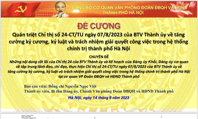 Đảng ủy cơ quan Văn phòng Đoàn ĐBQH và HĐND thành phố triển khai Chỉ thị 24-CT/TU của Thành ủy Hà Nội