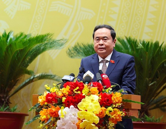 Chủ tịch Quốc hội Trần Thanh Mẫn phát biểu tại phiên khai mạc kỳ họp thứ 20 HĐND thành phố Hà Nội